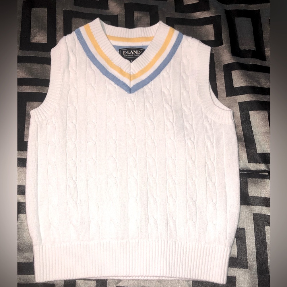 E-Land Kids White Cable Sweater Vest